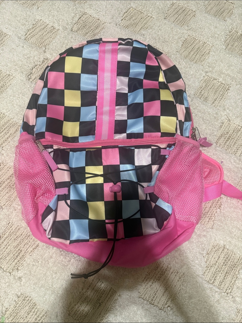 Kids Pink Checkerboard Backpack with Pastel Accents